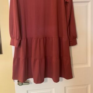 Women's Long Sleeve Tiered Dress - Rust